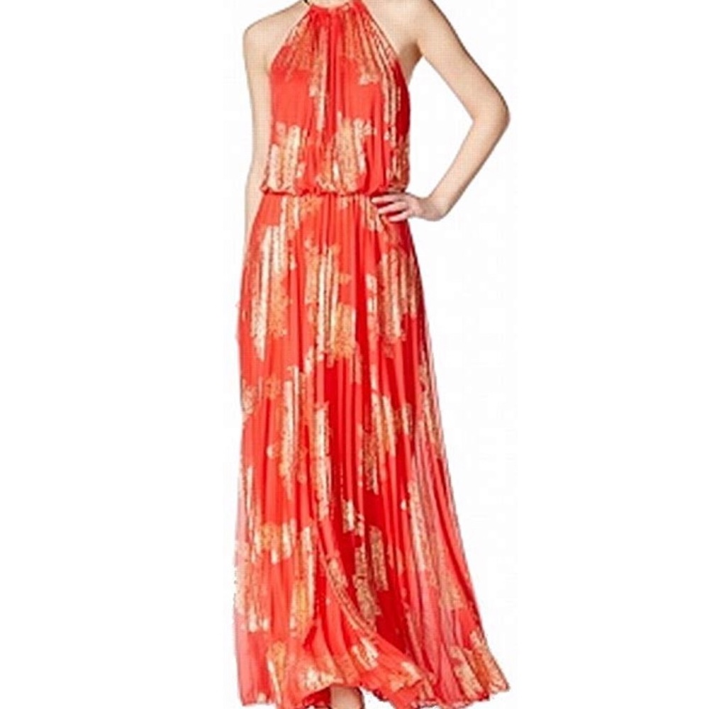 Coral MSK pleated maxi dress